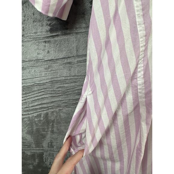 Ann Taylor Dress Size 4 Purple Striped Collared‎ Midi Shirtdress Peasant - Picture 5 of 10